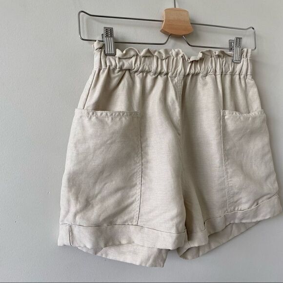 ARITZIA-WILFRED Free Harulia Linen Blend Paper-bag Waist High Rise Shorts - Picture 5 of 8